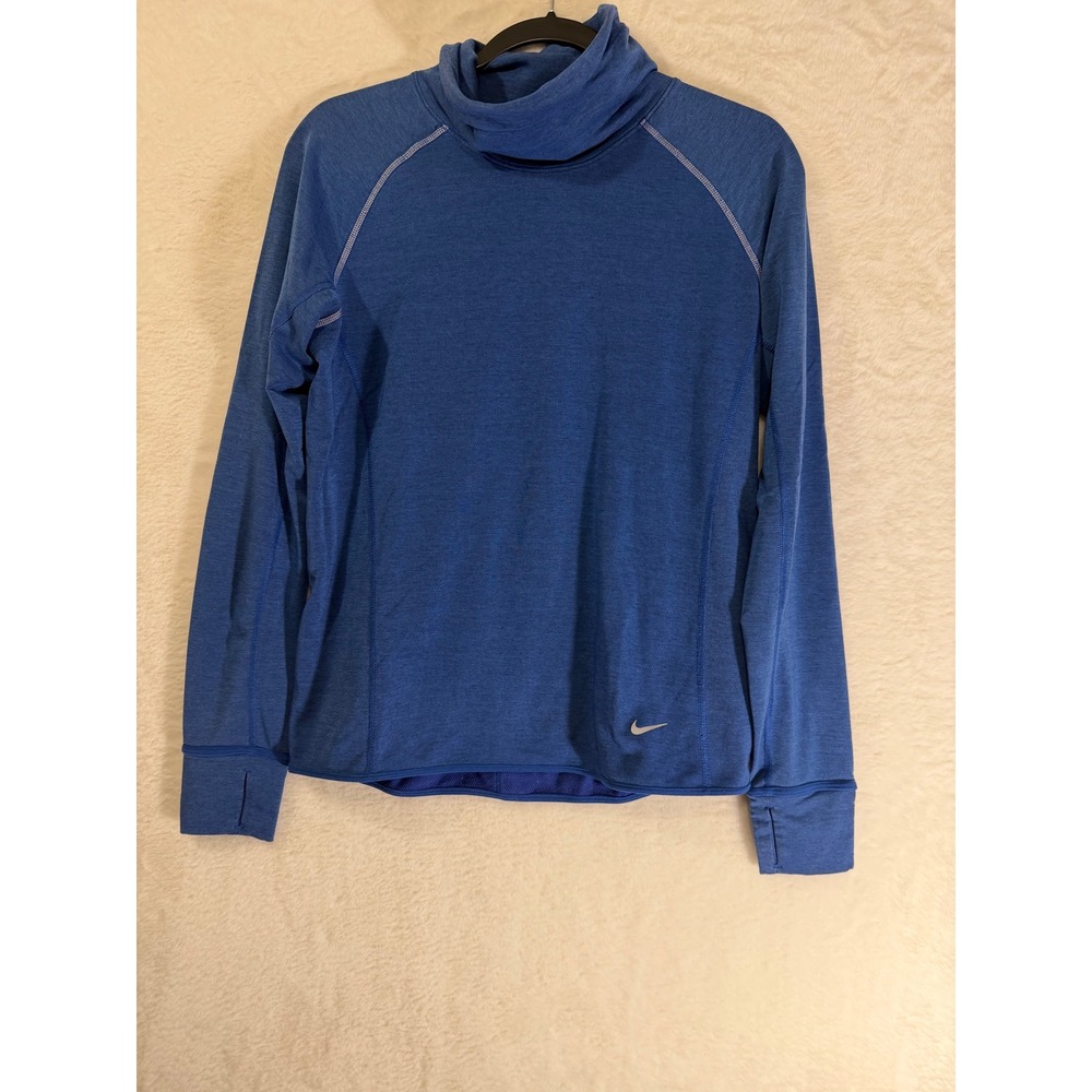 Nike Running Dri-FIT Cowl‎ Neck Pullover Womens Medium Blue Thumbhole Top